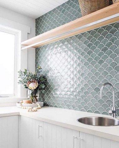 laundry tiles green scallop