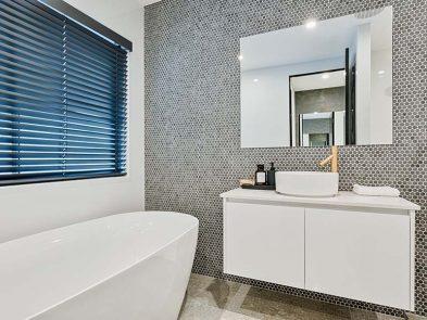 White Wall Hung Vanity Feature Honeycomb Tiles Kawana